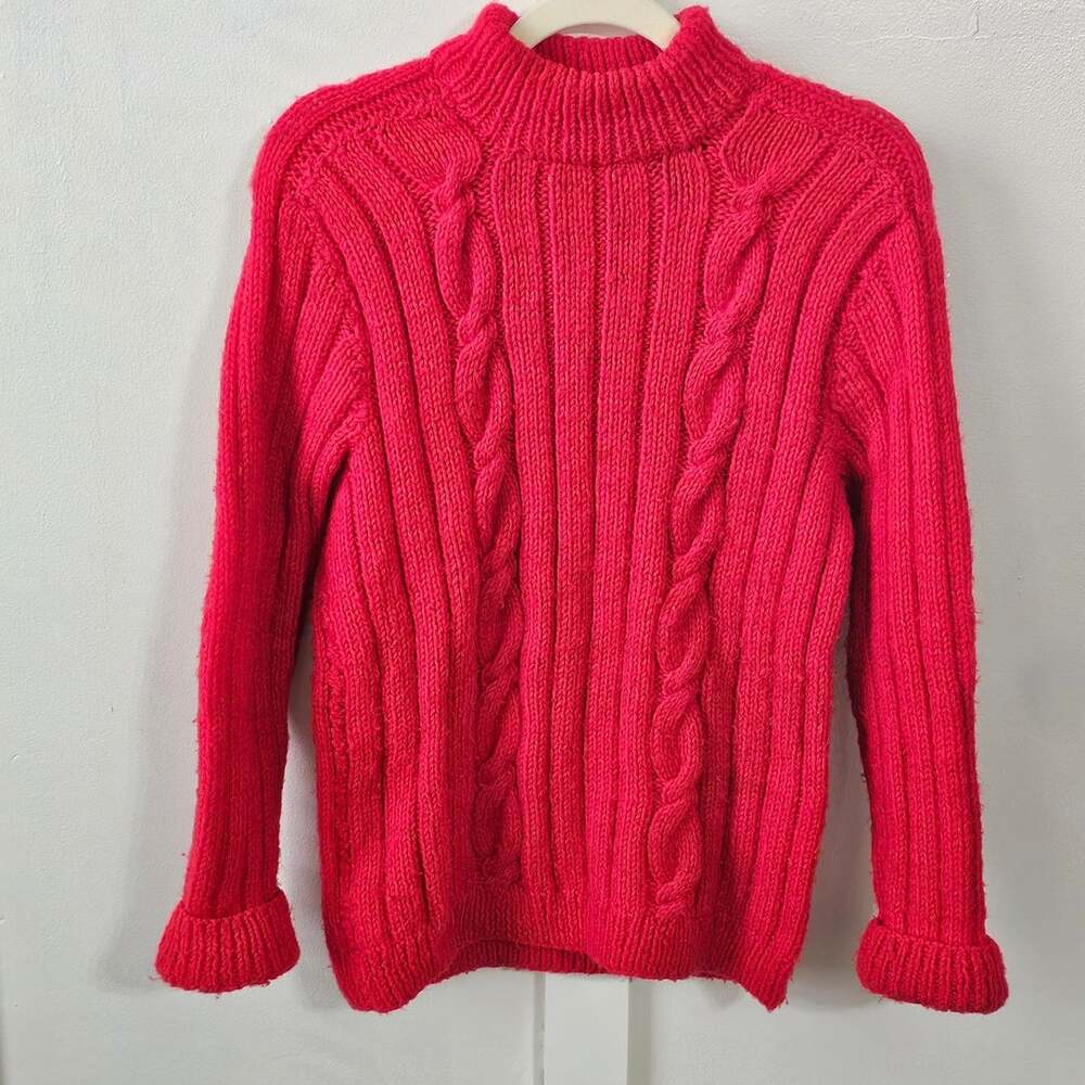 Vintage 90s Hand Made By Mother Red Cable Knit Sweater Mock Neck Medium